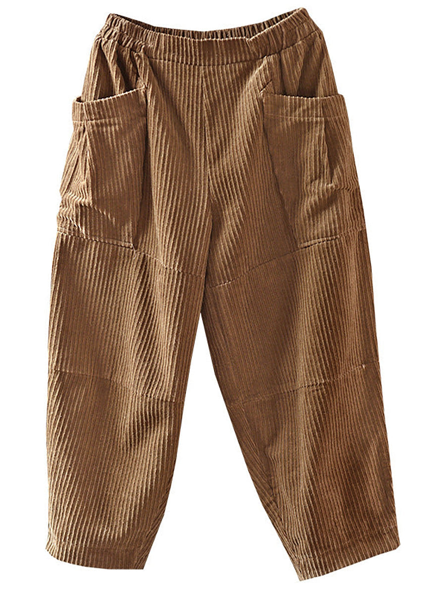 Plus Size Frühling Retro Cordhose in Volltonfarbe