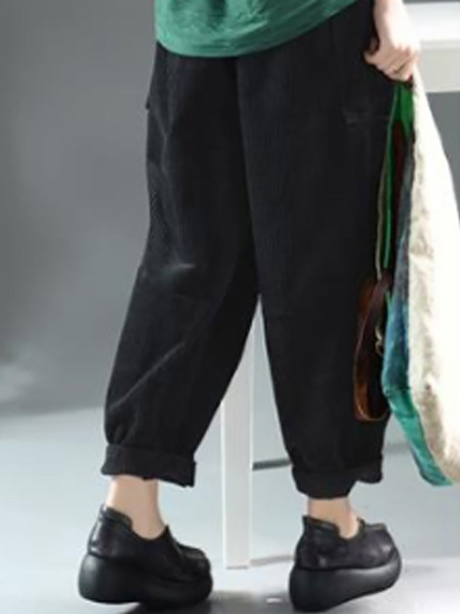 Plus Size Frühling Retro Cordhose in Volltonfarbe