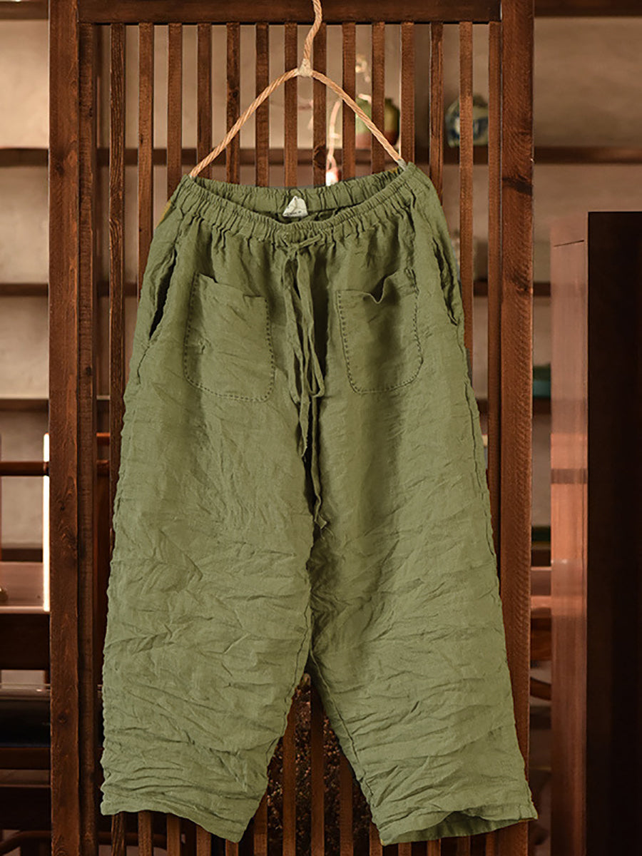 Übergröße Damen Sommer Vintage Haremshose aus Leinen