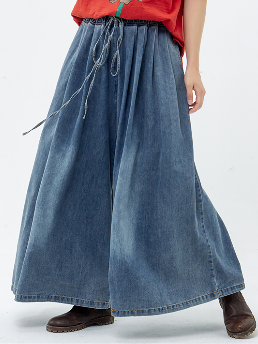 Lässige Jeanshose mit weitem Bein und Kordelzug in Übergröße in Blau