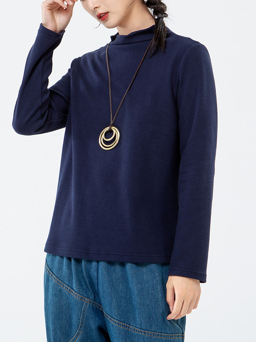Große Größen - Rollkragen-T-Shirt mit langen Ärmeln in Volltonfarbe für Damen
