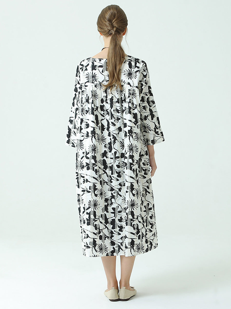 Plus Size Kleid mit Blumenmuster, Rundhalsausschnitt, langen Ärmeln und Plissee
