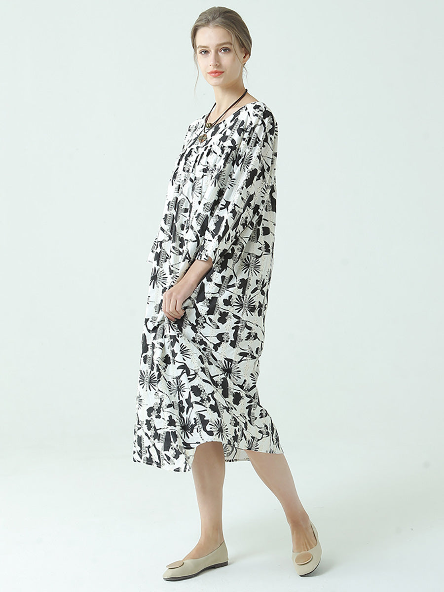 Plus Size Kleid mit Blumenmuster, Rundhalsausschnitt, langen Ärmeln und Plissee