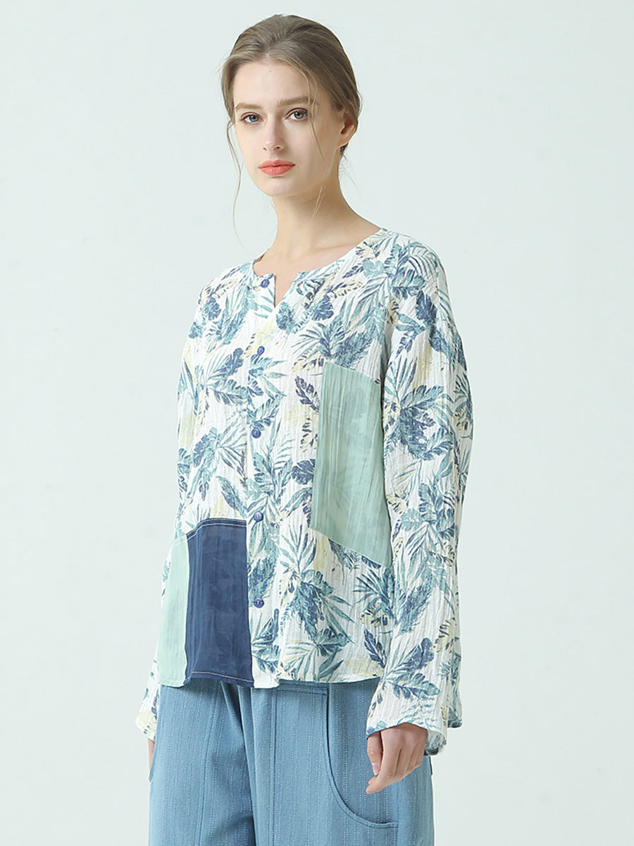 Plus Size Leinen Damen Drucke Pullover Patchwork Lose T-Shirt