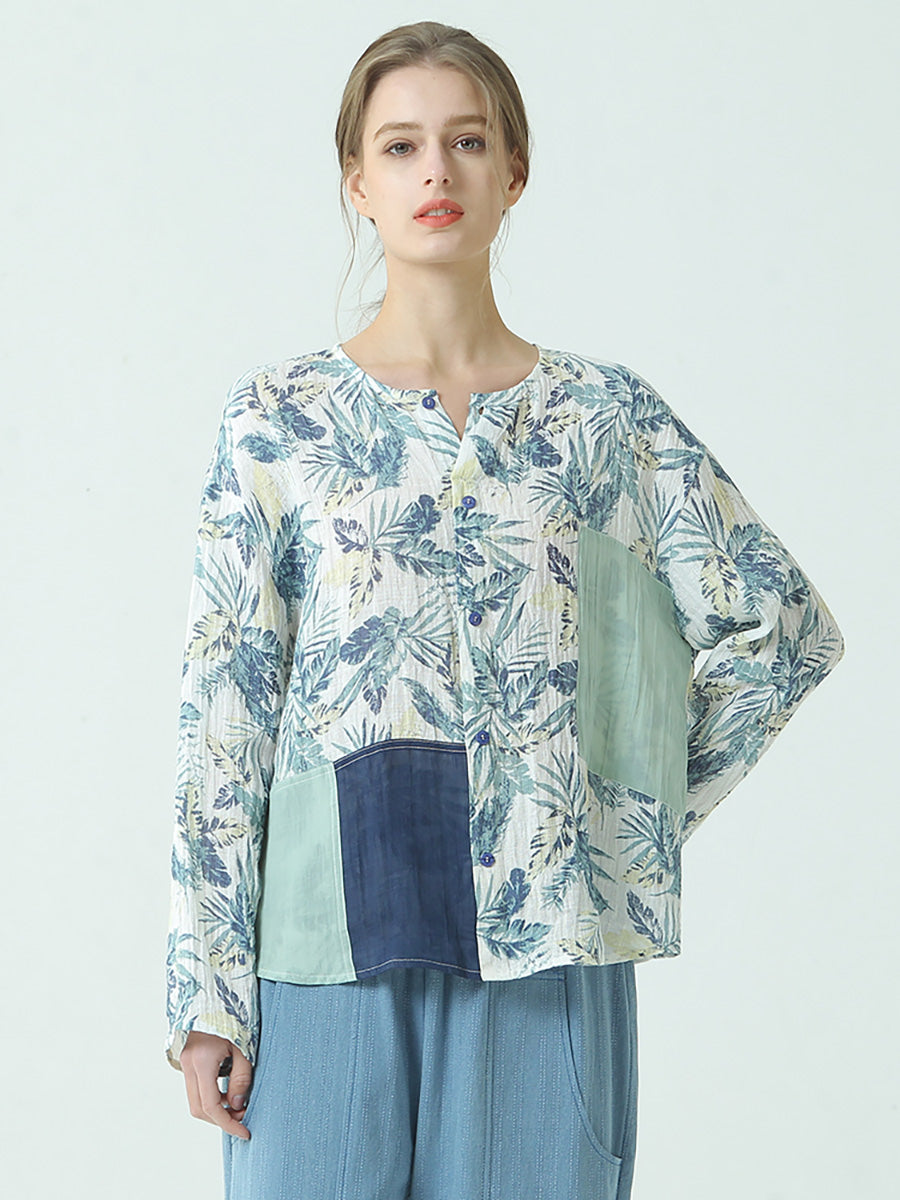 Plus Size Leinen Damen Drucke Pullover Patchwork Lose T-Shirt