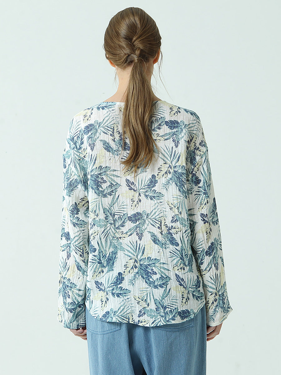 Plus Size Leinen Damen Drucke Pullover Patchwork Lose T-Shirt