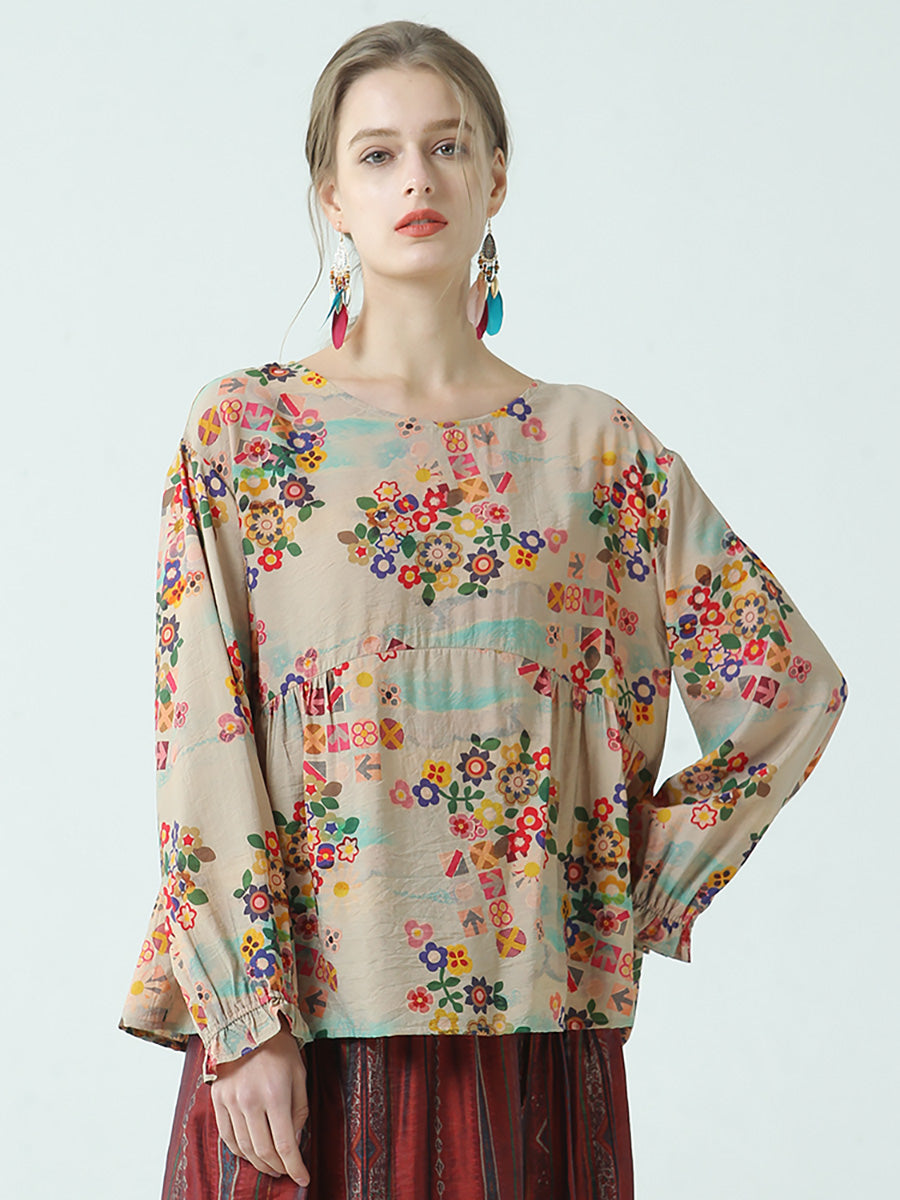 T-shirt ample en coton à imprimé floral pour femme grande taille M-2XL