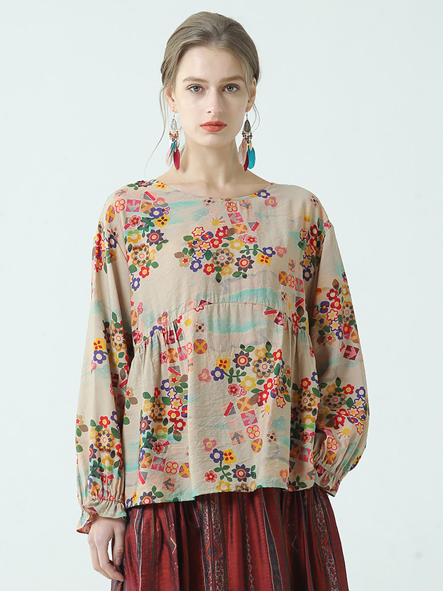 T-shirt ample en coton à imprimé floral pour femme grande taille M-2XL