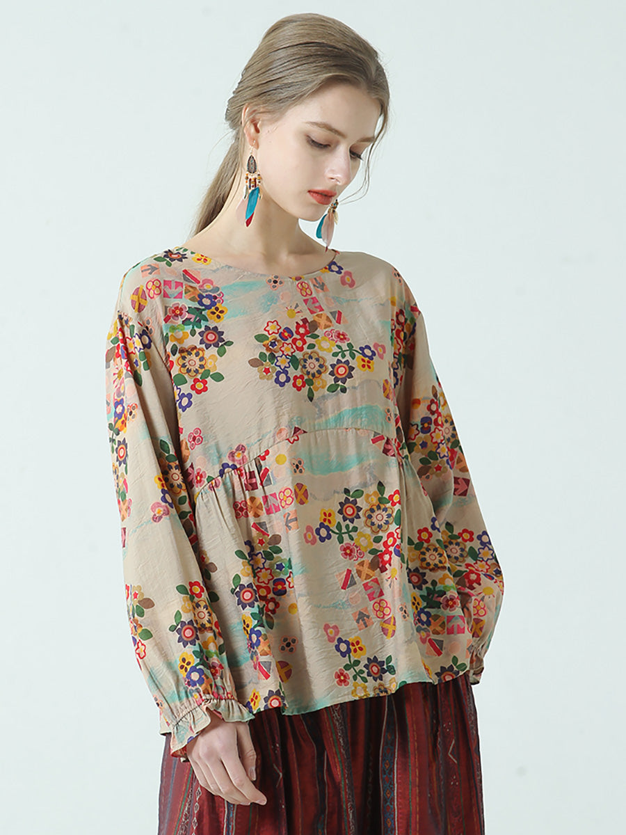 T-shirt ample en coton à imprimé floral pour femme grande taille M-2XL