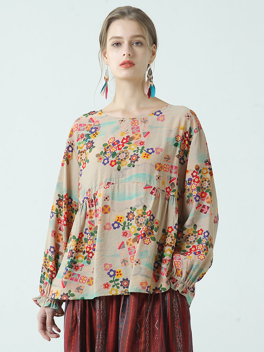 T-shirt ample en coton à imprimé floral pour femme grande taille M-2XL