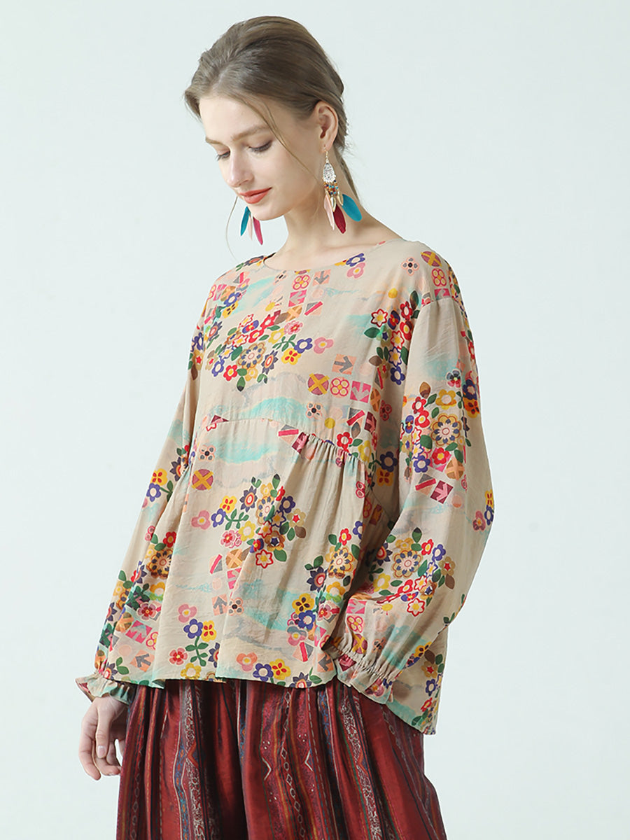 T-shirt ample en coton à imprimé floral pour femme grande taille M-2XL