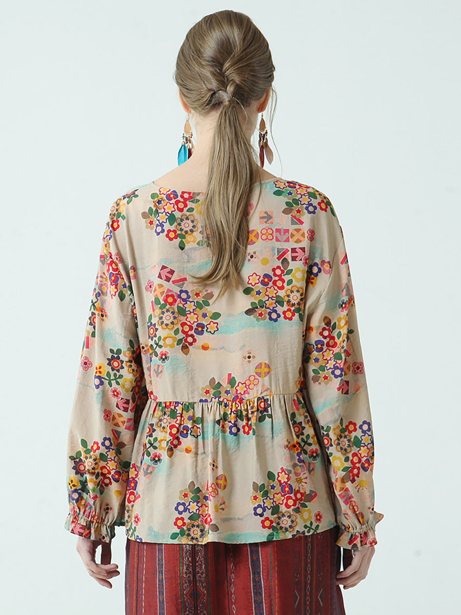 T-shirt ample en coton à imprimé floral pour femme grande taille M-2XL