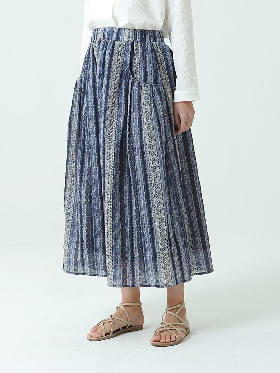 Jupe ample à taille élastique en coton grande taille pour printemps et été