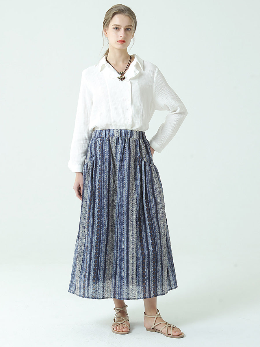 Jupe ample à taille élastique en coton grande taille pour printemps et été