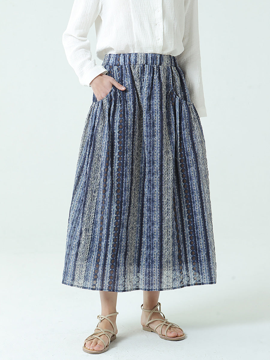 Jupe ample à taille élastique en coton grande taille pour printemps et été