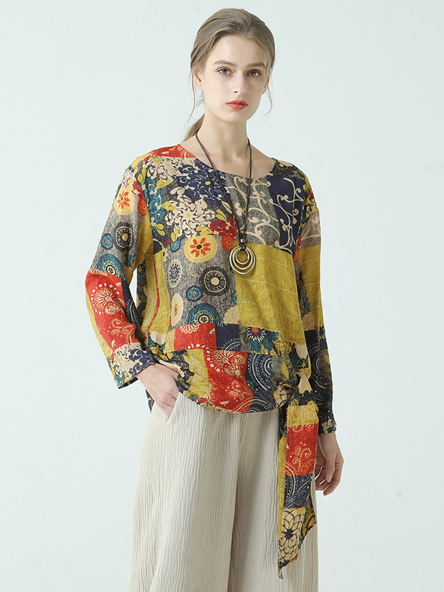 Übergröße Damen T-Shirt mit Prints und Trägern aus Baumwolle mit langen Ärmeln, M-2XL