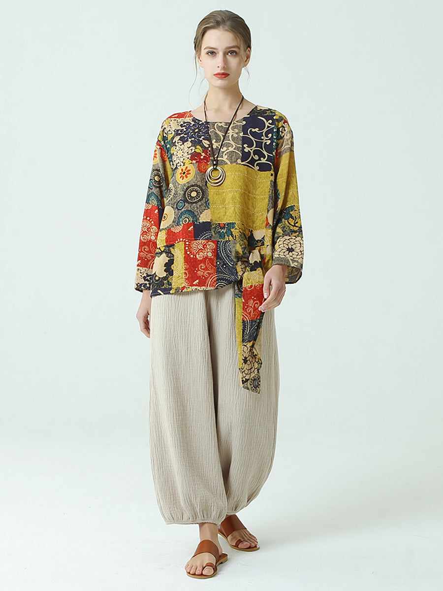 Übergröße Damen T-Shirt mit Prints und Trägern aus Baumwolle mit langen Ärmeln, M-2XL