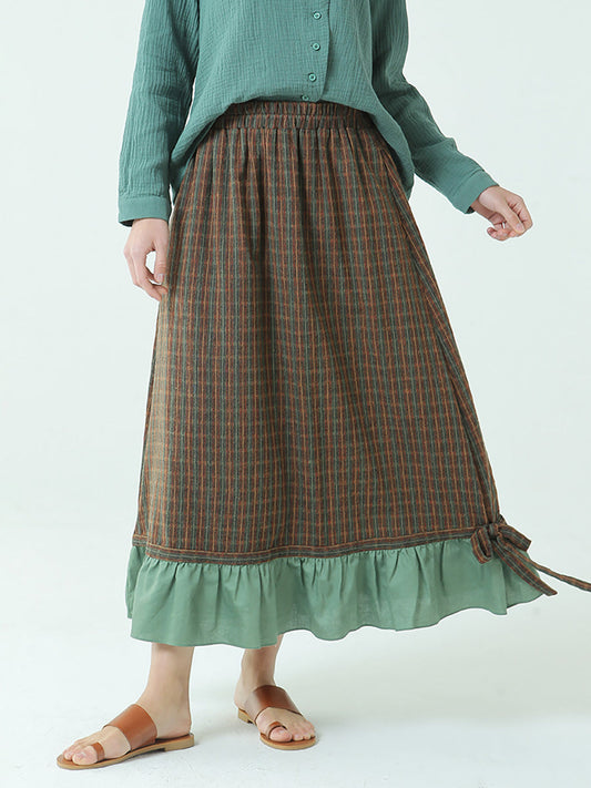 Jupe longue ample vintage à carreaux à taille élastique de printemps grande taille M-2XL