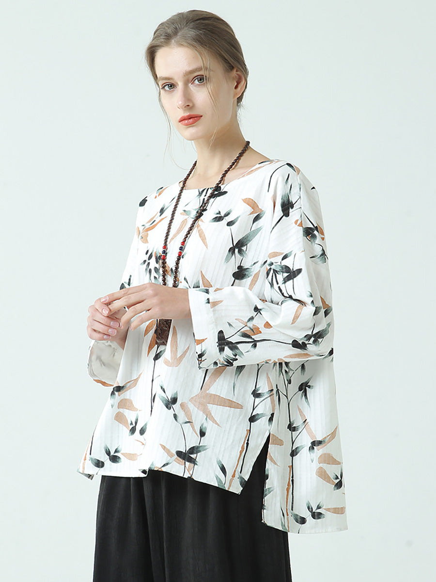 Plus Size Langarm T-Shirt mit Rundhalsausschnitt und Schlitz