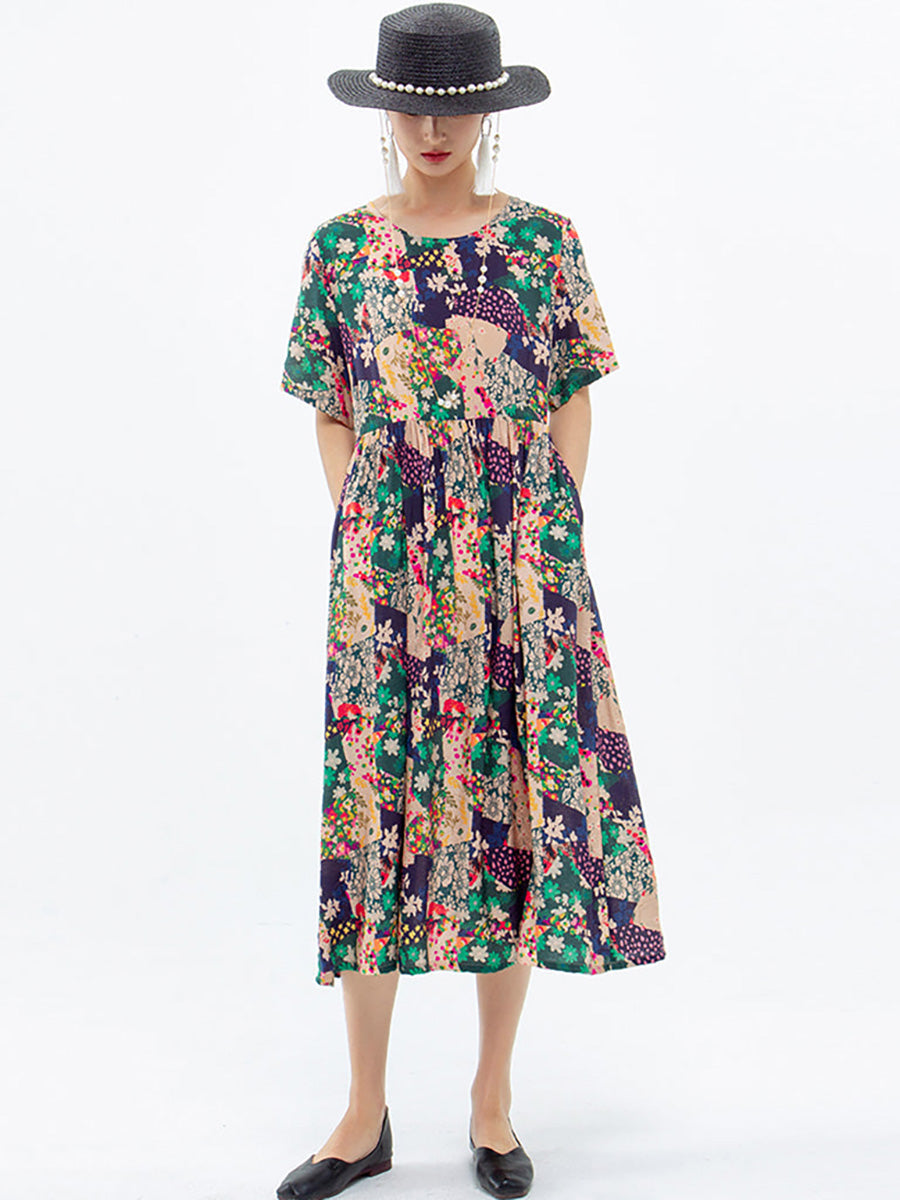 Lockeres Sommerkleid mit Blumenmuster und kurzen Ärmeln in Übergröße