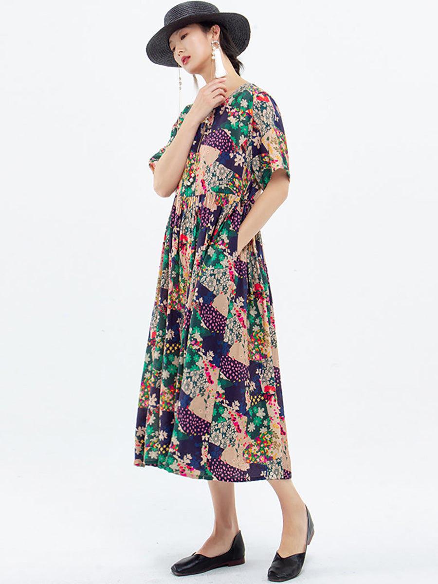 Lockeres Sommerkleid mit Blumenmuster und kurzen Ärmeln in Übergröße