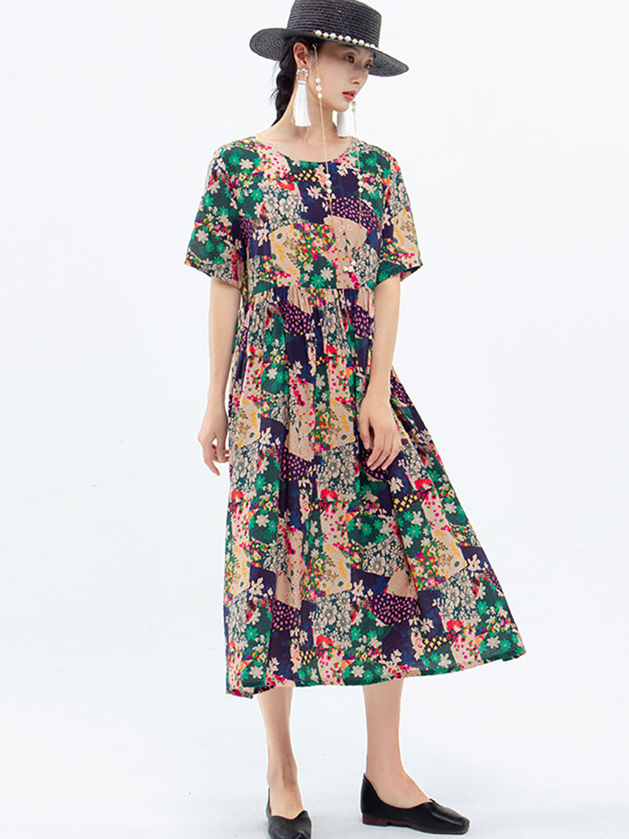 Lockeres Sommerkleid mit Blumenmuster und kurzen Ärmeln in Übergröße