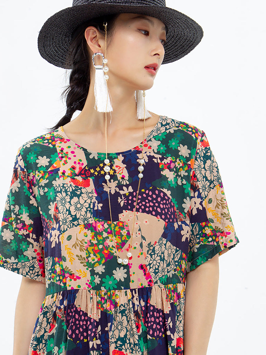 Lockeres Sommerkleid mit Blumenmuster und kurzen Ärmeln in Übergröße