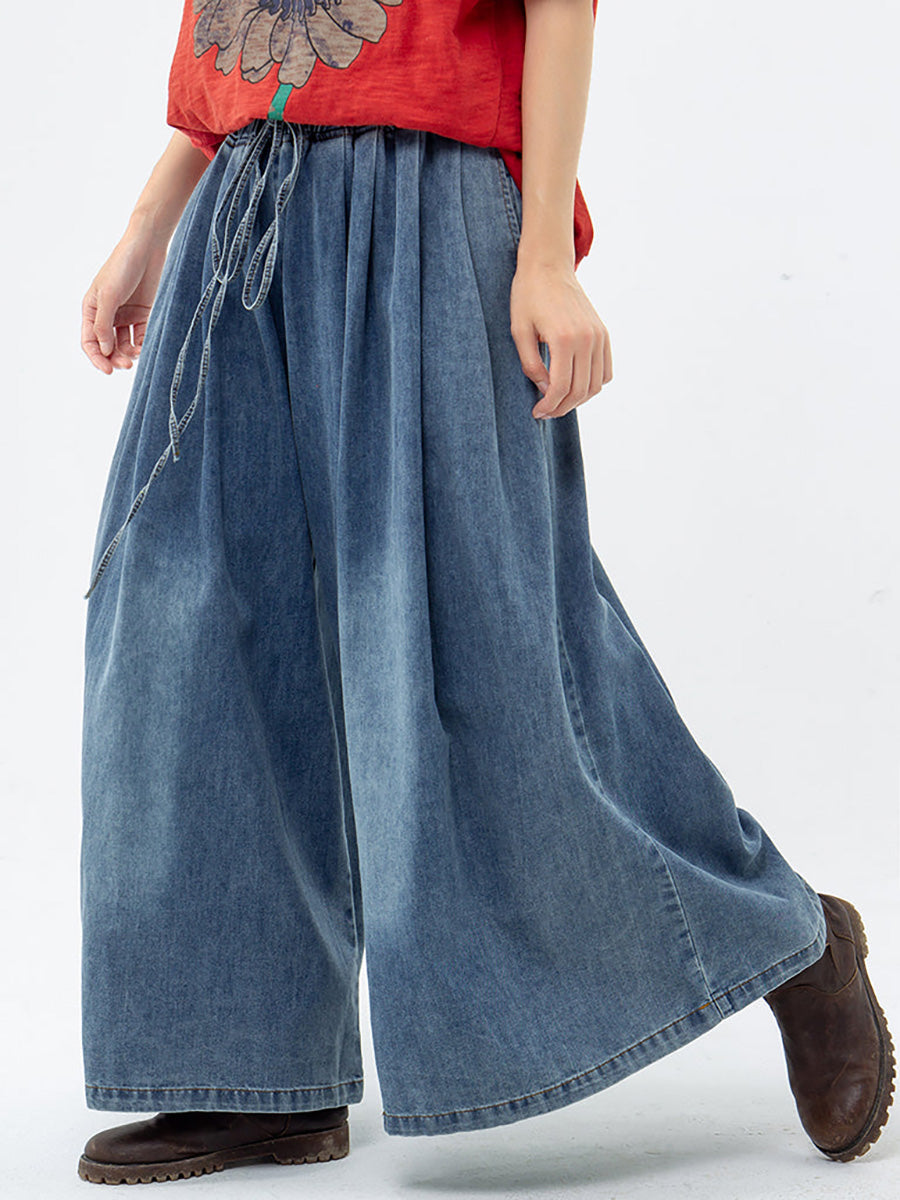 Lässige Jeanshose mit weitem Bein und Kordelzug in Übergröße in Blau
