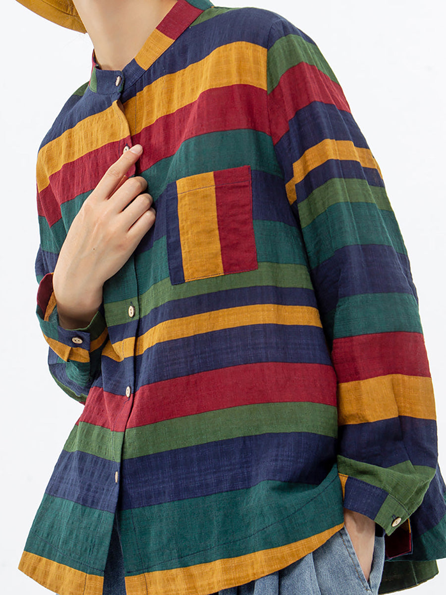 Gestreiftes Vintage-Langarmhemd aus 100 % Baumwolle in Übergröße
