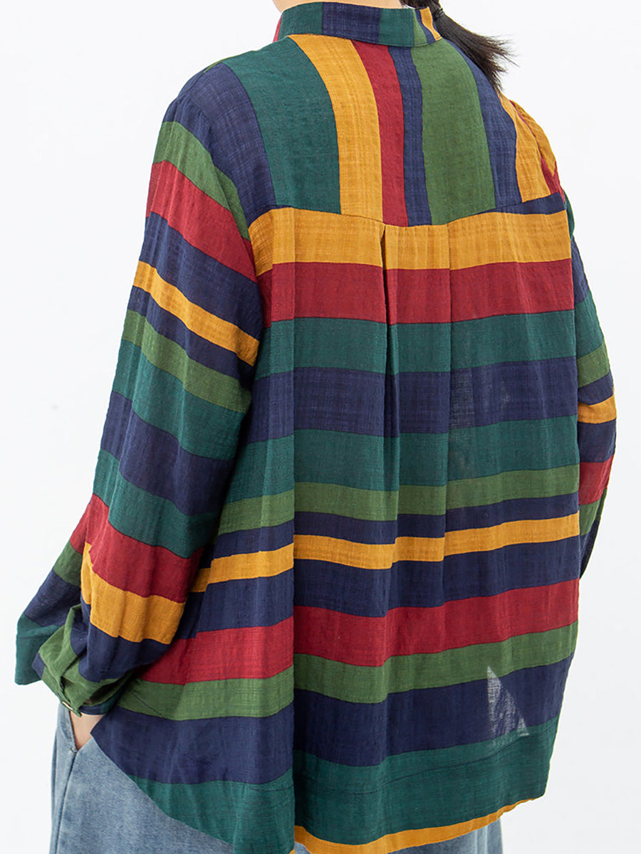 Gestreiftes Vintage-Langarmhemd aus 100 % Baumwolle in Übergröße