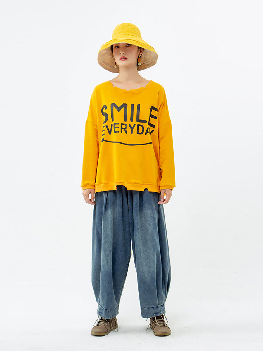 Handgefertigtes bedrucktes Sweatshirt aus 100 % Baumwolle in Übergröße