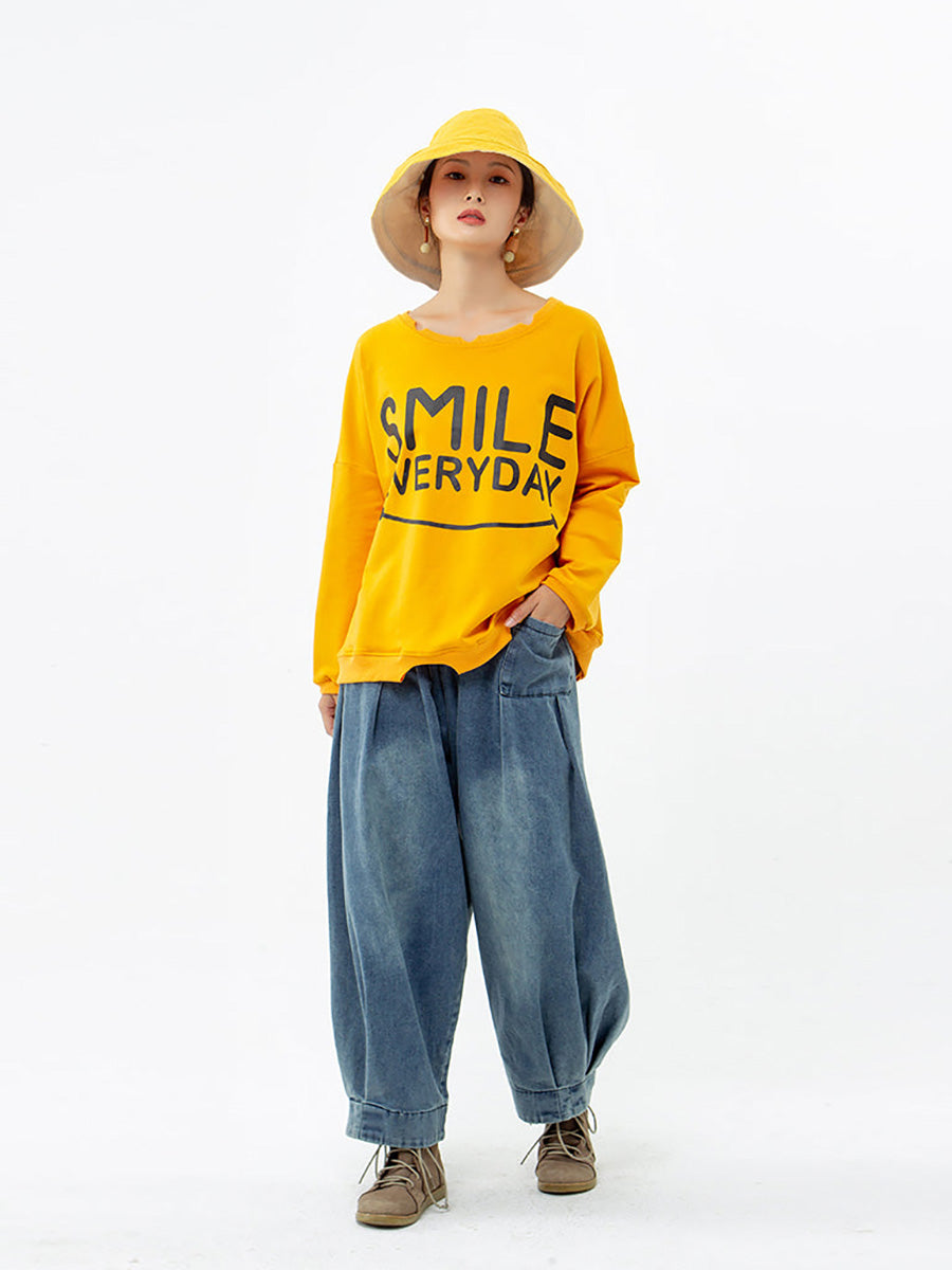 Handgefertigtes bedrucktes Sweatshirt aus 100 % Baumwolle in Übergröße