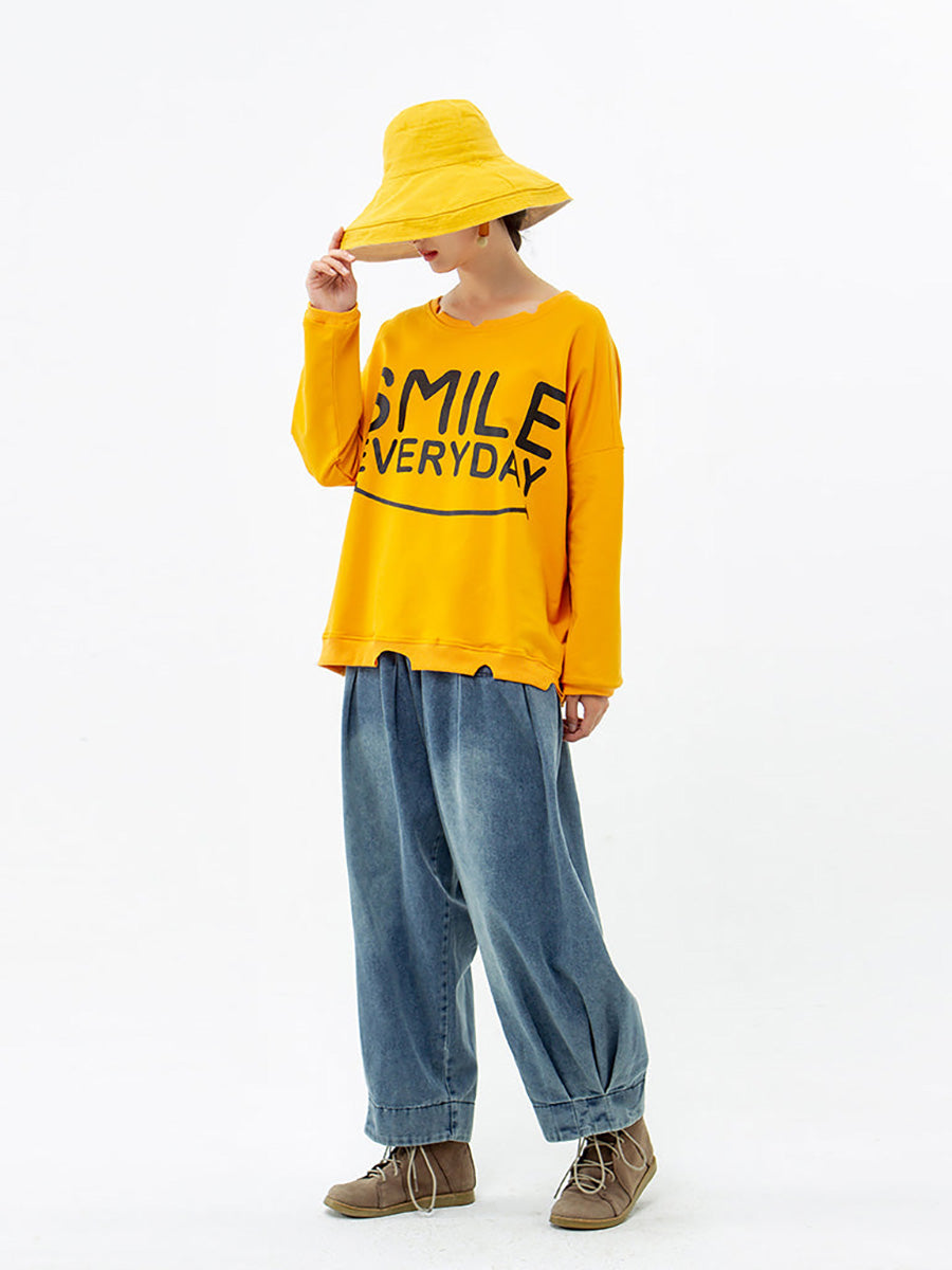 Handgefertigtes bedrucktes Sweatshirt aus 100 % Baumwolle in Übergröße