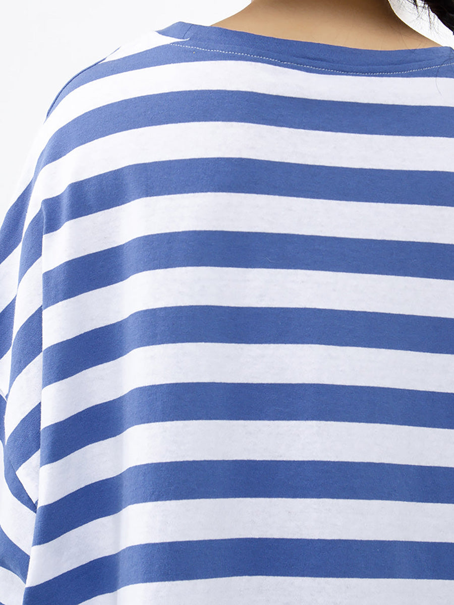 Übergröße - Buykud 100 % Baumwolle, gestreiftes Freizeit-T-Shirt
