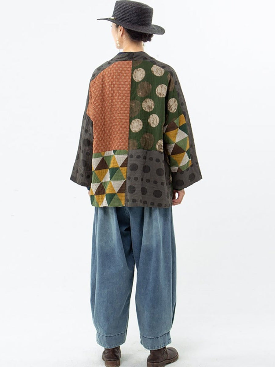Übergröße Retro-Baumwollmantel mit unregelmäßigem geometrischem Muster