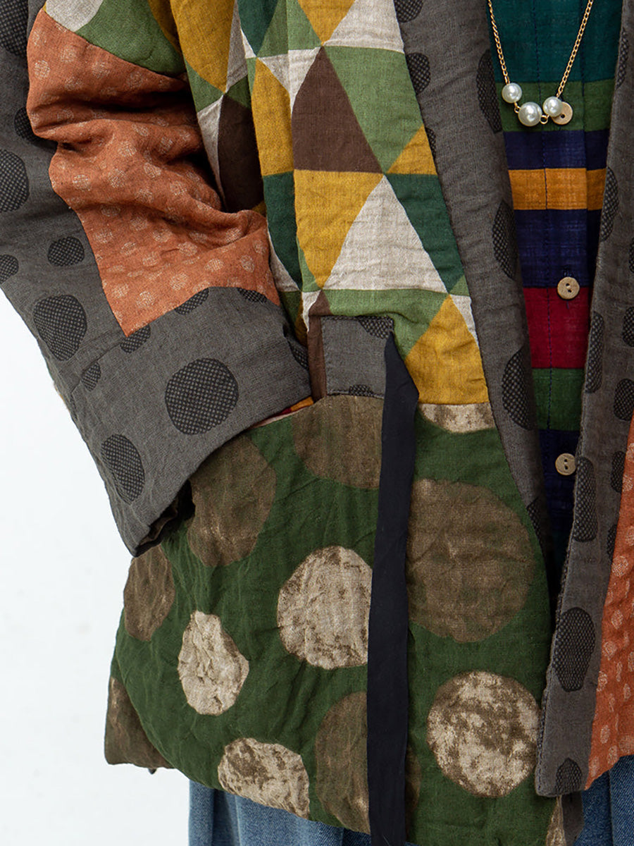 Übergröße Retro-Baumwollmantel mit unregelmäßigem geometrischem Muster