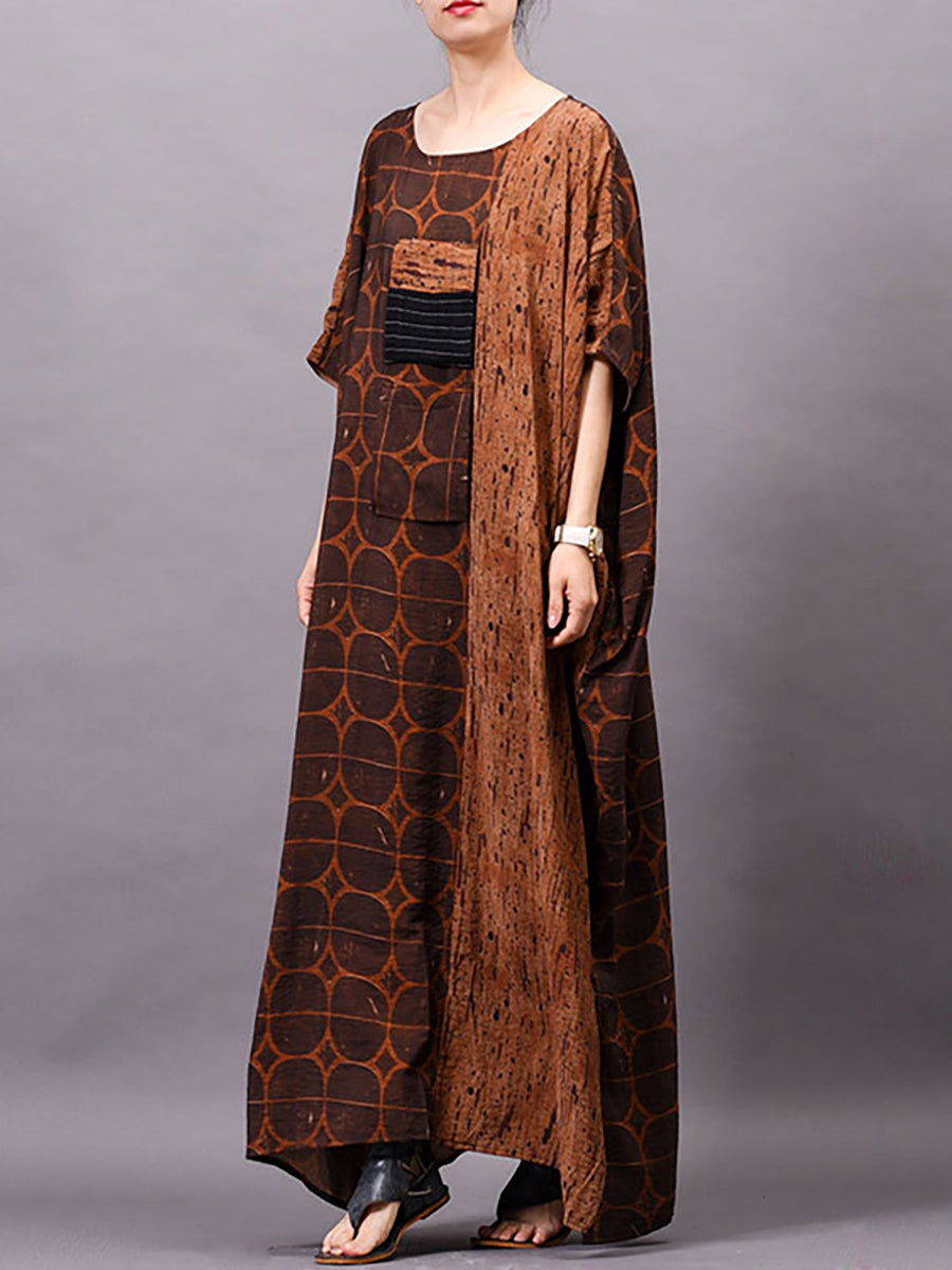 Übergröße Damen Vintage Sommer Print Maxikleid