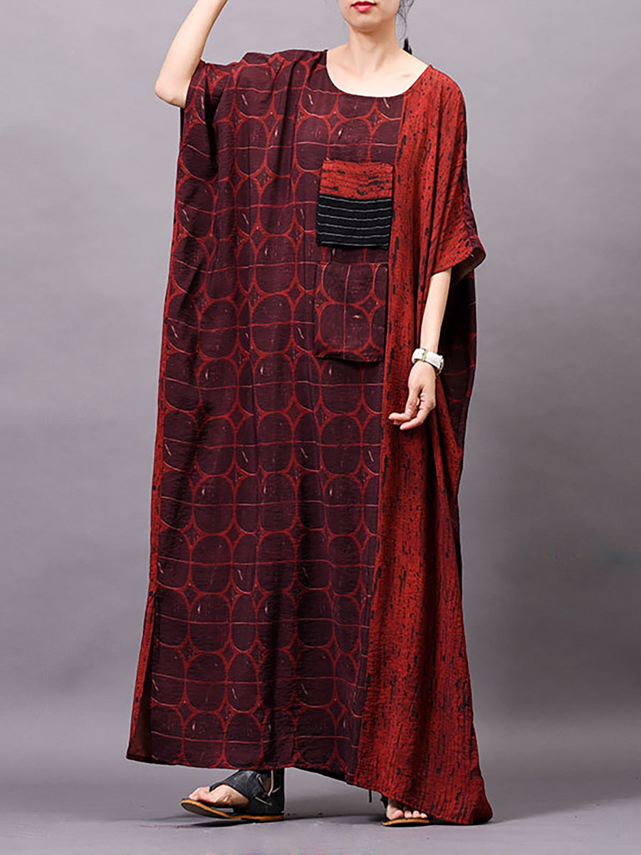 Übergröße Damen Vintage Sommer Print Maxikleid
