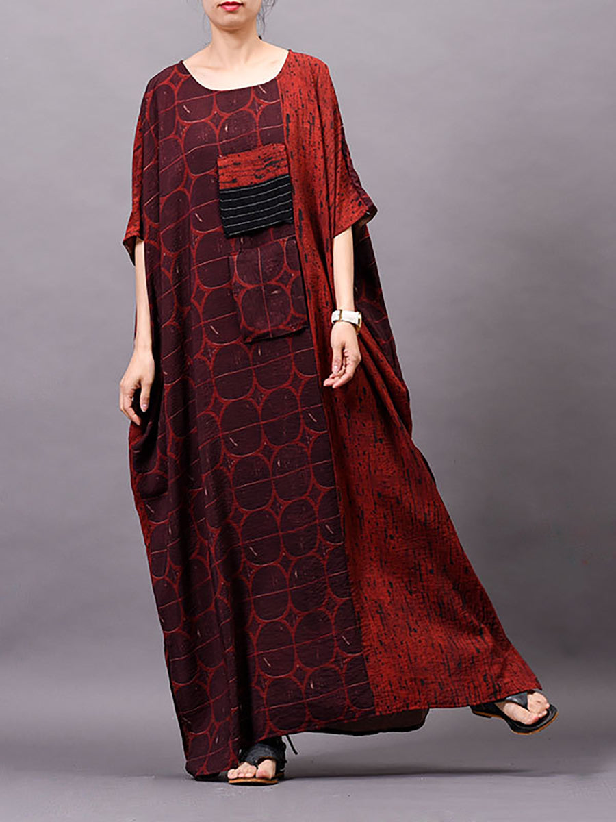 Übergröße Damen Vintage Sommer Print Maxikleid