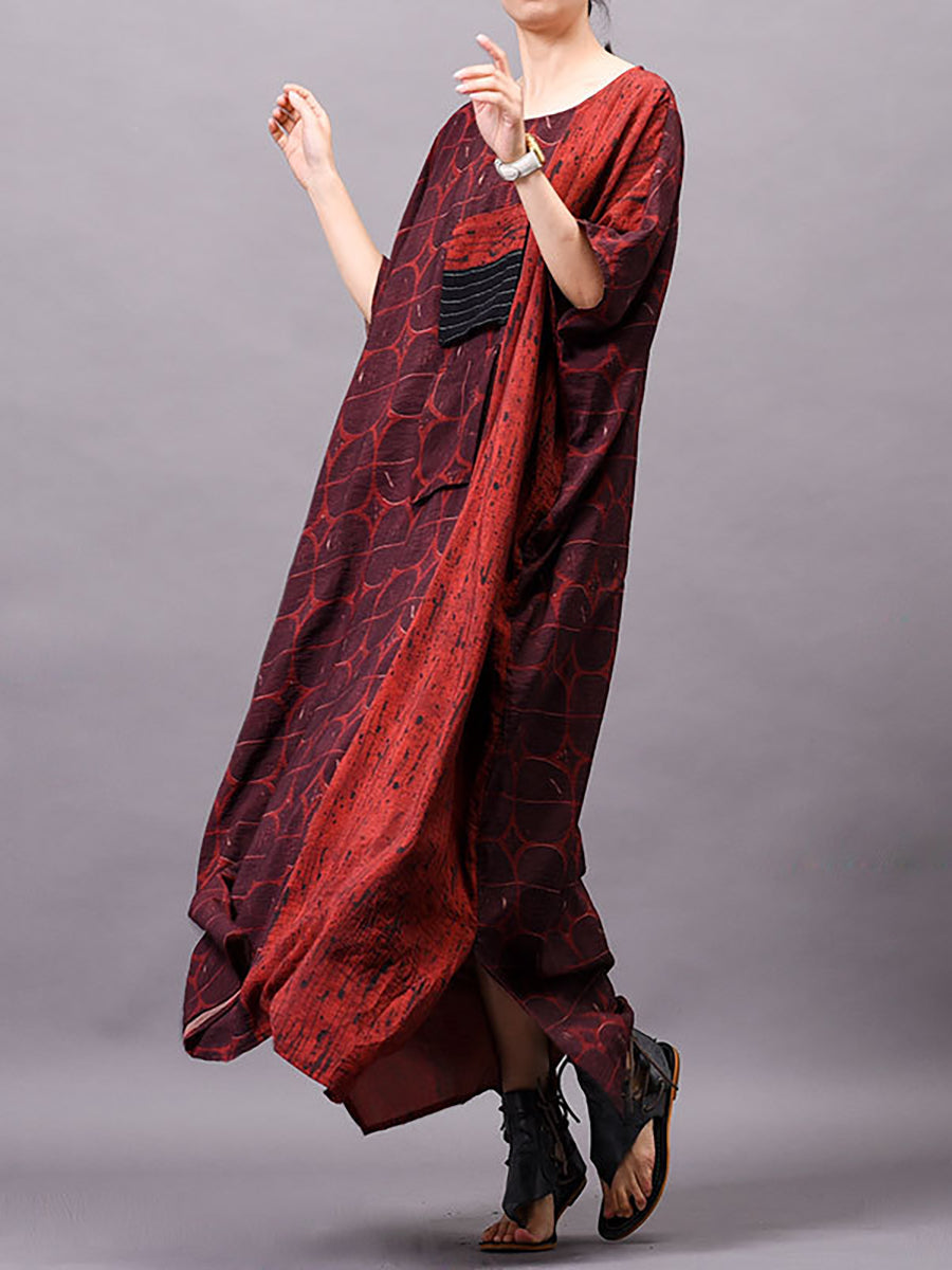 Übergröße Damen Vintage Sommer Print Maxikleid