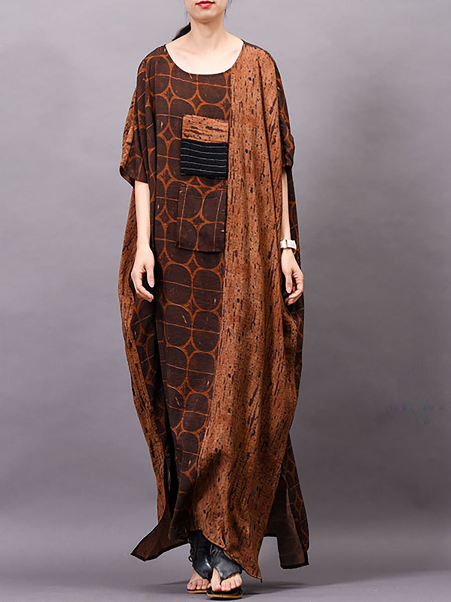 Übergröße Damen Vintage Sommer Print Maxikleid