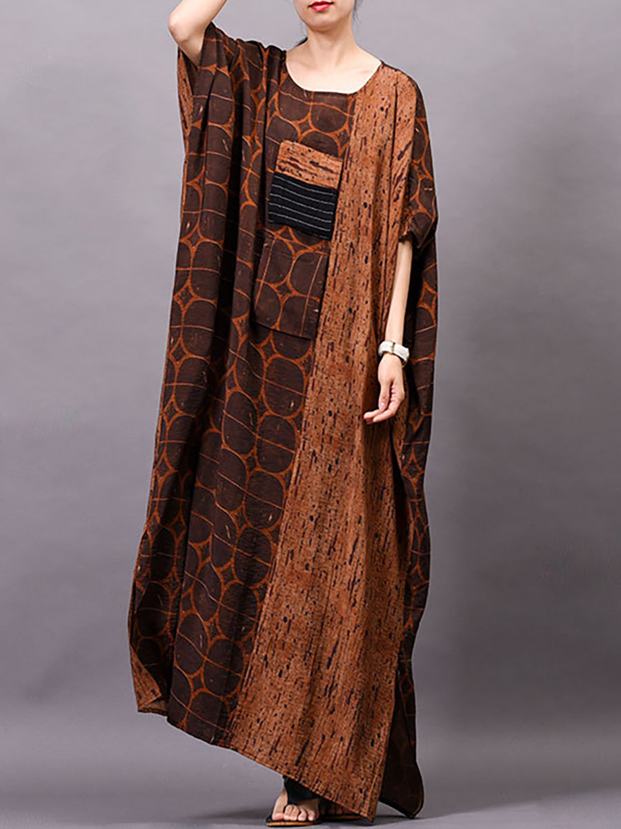 Übergröße Damen Vintage Sommer Print Maxikleid