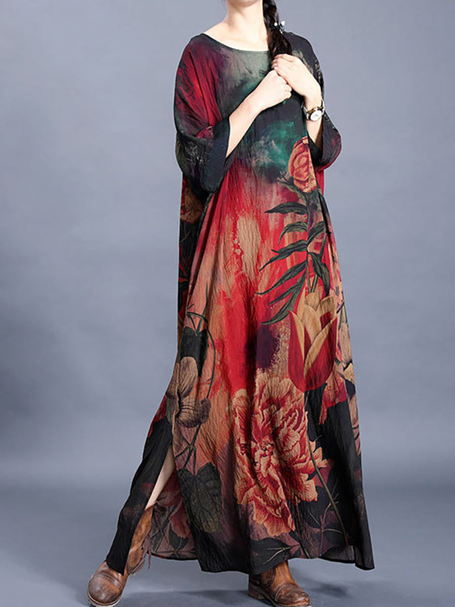 Lässiges Maxikleid mit Retro-Blumenmuster für Damen in Übergröße