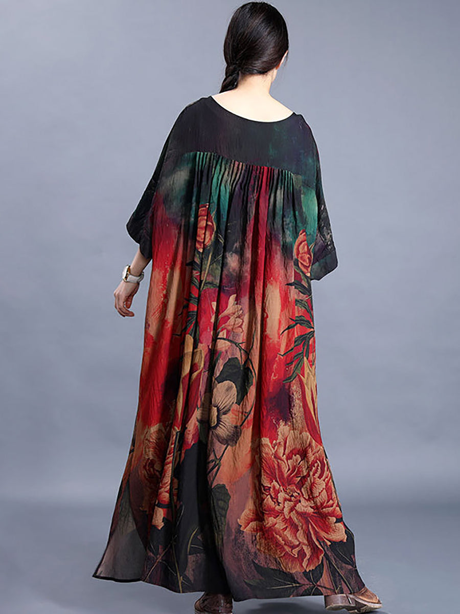Lässiges Maxikleid mit Retro-Blumenmuster für Damen in Übergröße