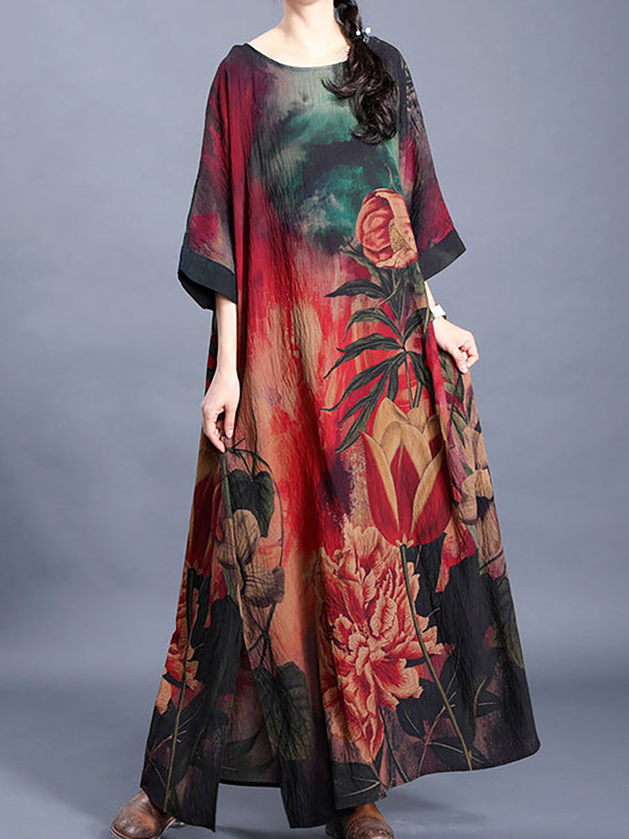 Lässiges Maxikleid mit Retro-Blumenmuster für Damen in Übergröße