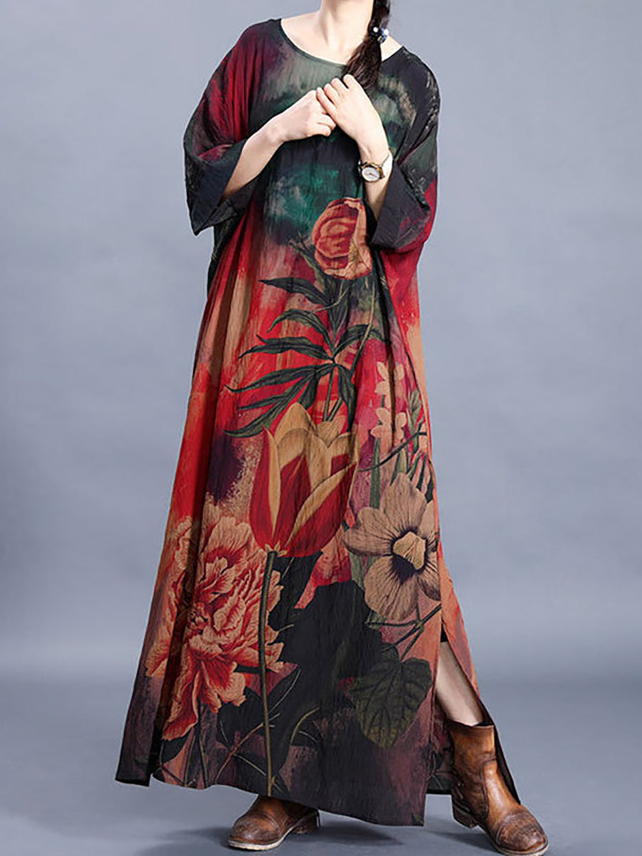 Lässiges Maxikleid mit Retro-Blumenmuster für Damen in Übergröße