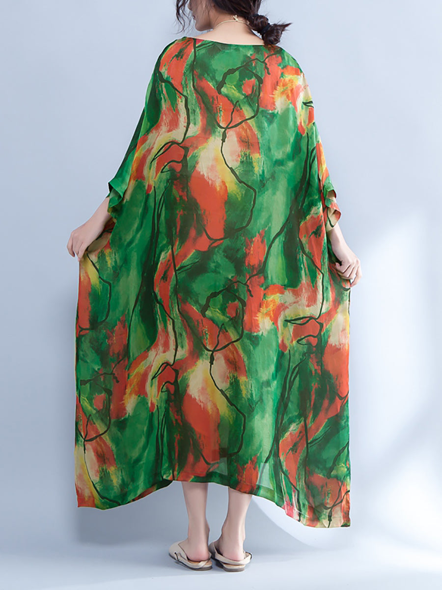 Übergröße – Lockeres Sommerkleid mit Dreiviertelärmeln und Aufdruck für Damen