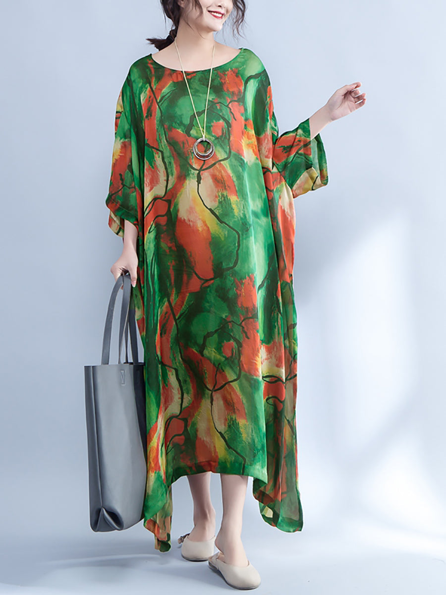 Übergröße – Lockeres Sommerkleid mit Dreiviertelärmeln und Aufdruck für Damen