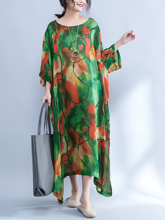 Übergröße – Lockeres Sommerkleid mit Dreiviertelärmeln und Aufdruck für Damen