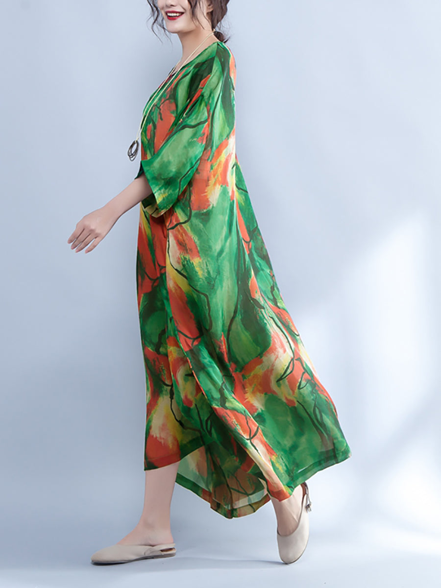 Übergröße – Lockeres Sommerkleid mit Dreiviertelärmeln und Aufdruck für Damen